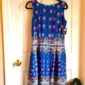 NWT Blue and Coral Print Sleeveless Dress Size 8